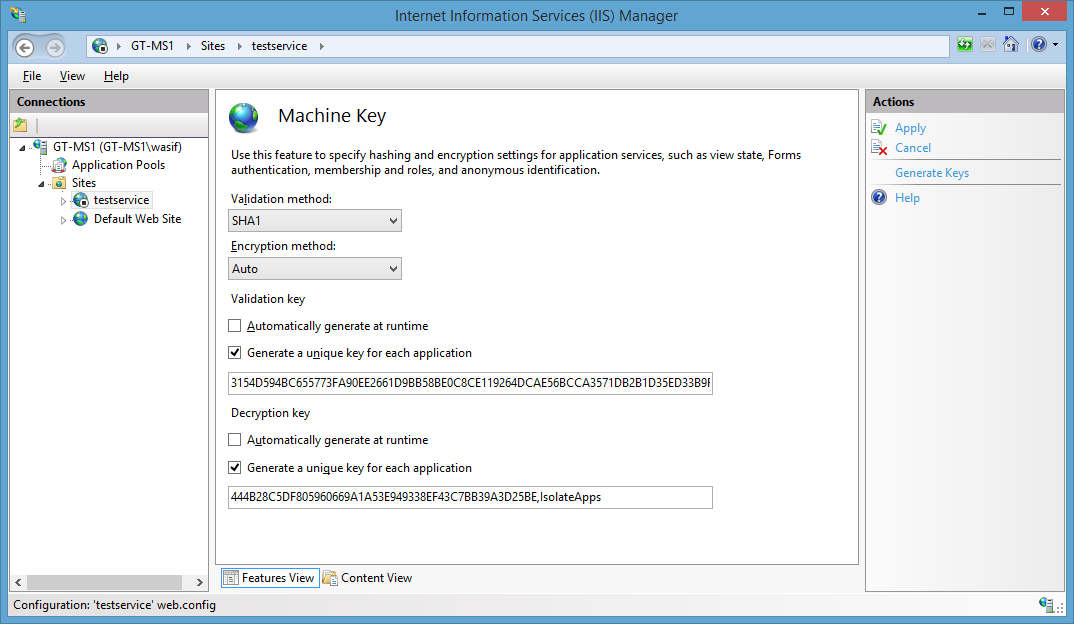 Generate Machine key using Internet Information Services (IIS) Manager